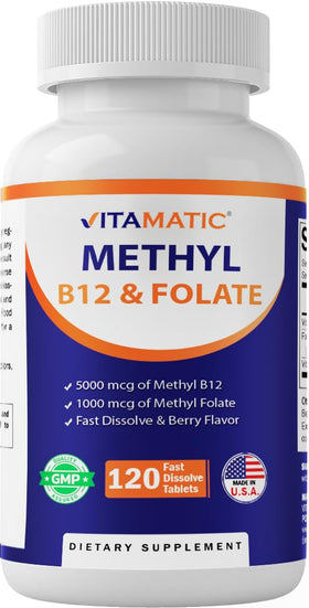 Vitamatic Methyl Folate & B12 120 tablettes vue de face