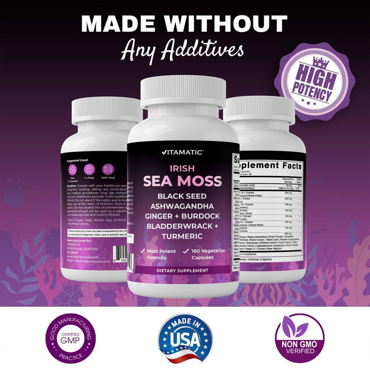 Vitamatic Mousse de Mer et Huile de Nigelle 180 Capsules en main
