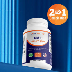 Vitamatic NAC 1200 mg capsules sur une table en bois