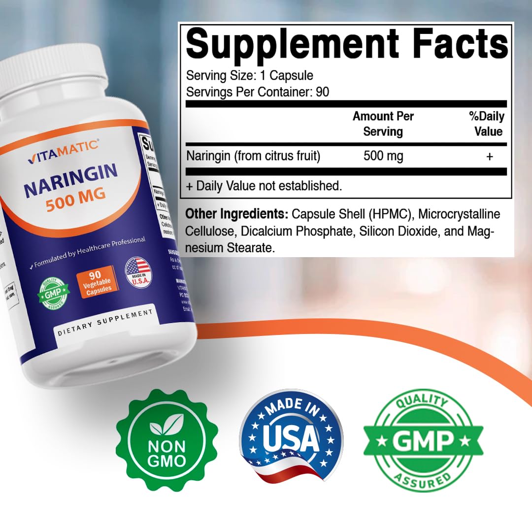 Vitamatic Naringin 500 mg gélules végétales avec étiquette