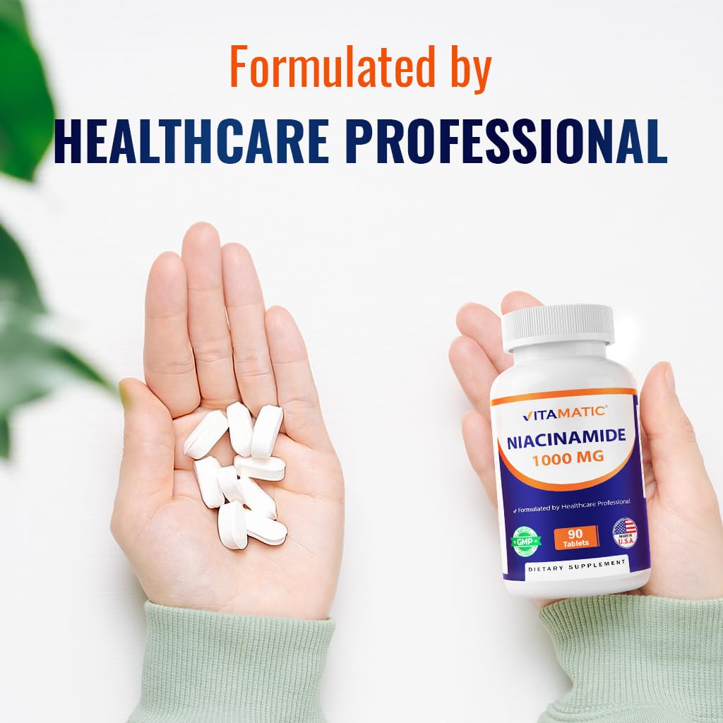 Vitamatic Niacinamide 1000 mg comprimés dans une main