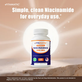 Vitamatic Niacinamide 500 mg 240 tablettes vue de dessus dans leur emballage