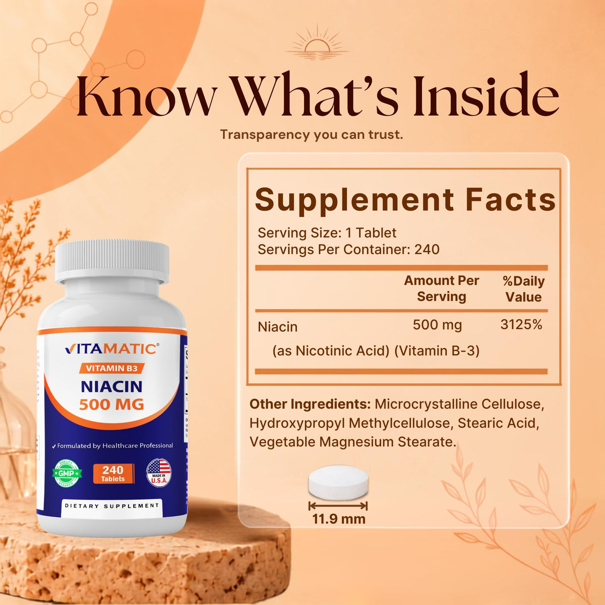 Vitamatic Niacine 500mg comprimé en gros plan