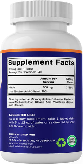 Vitamatic Niacine 500mg comprimés avec un verre d'eau