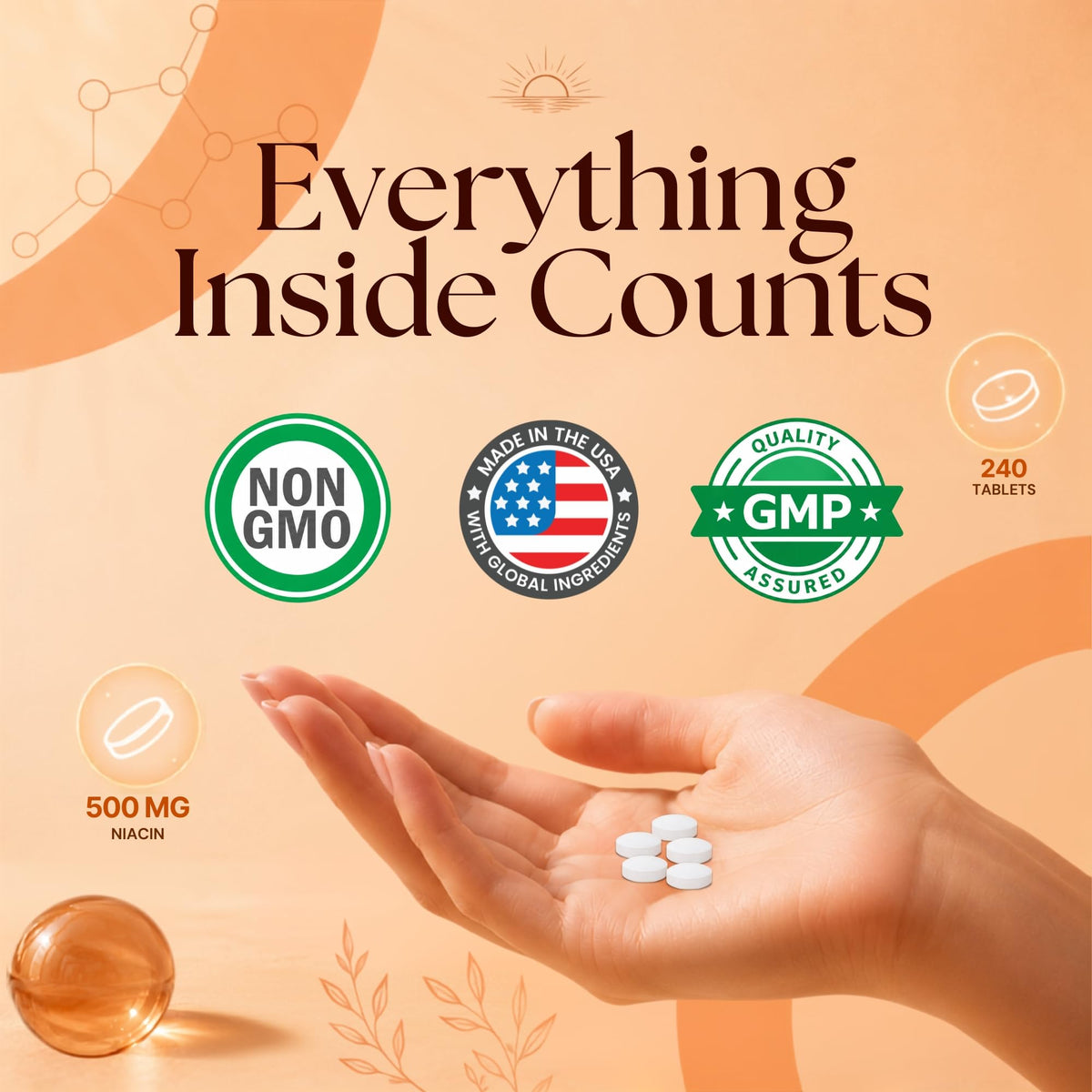 Vitamatic Niacine 500mg comprimés avec verre d'eau