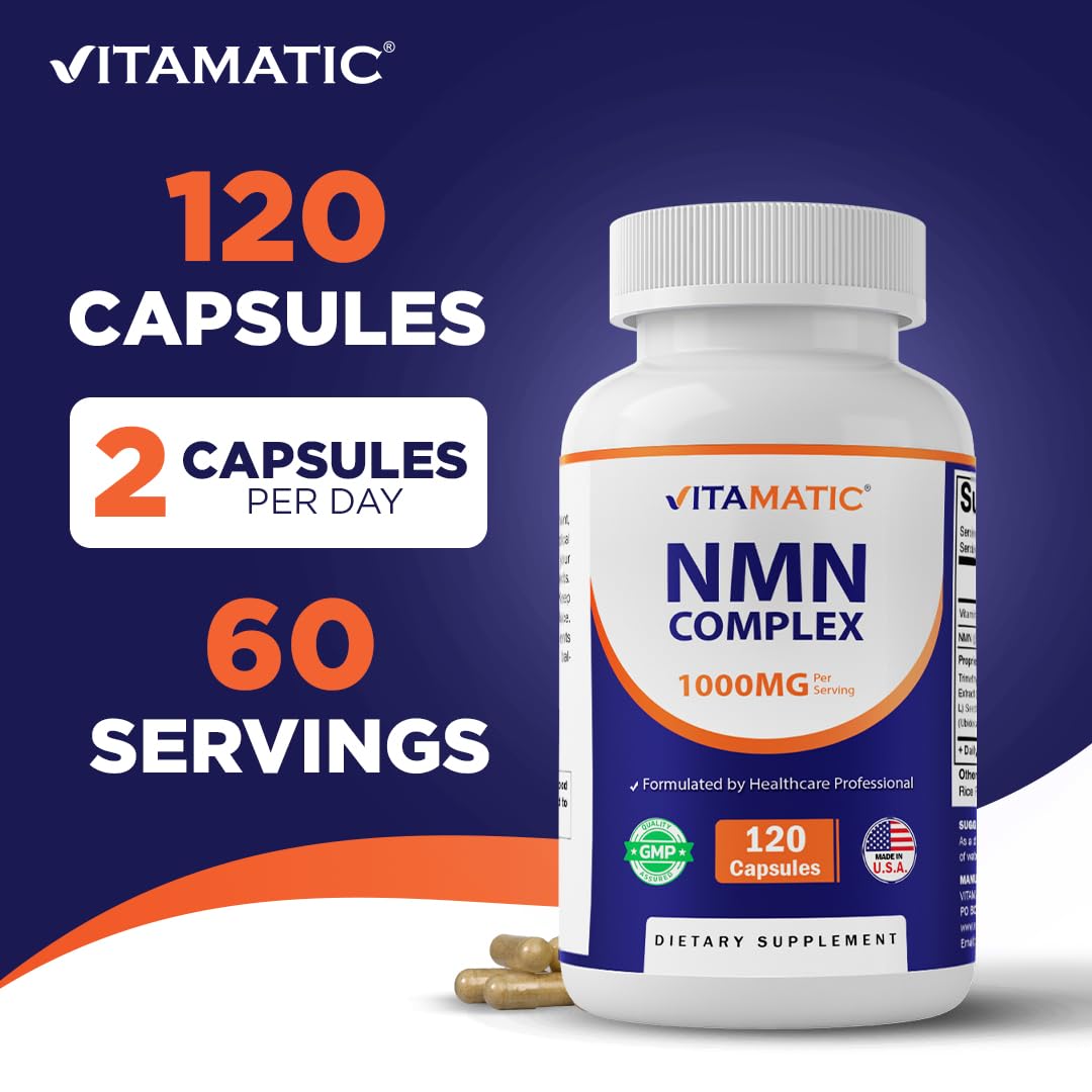Vitamatic NMN Complex 1000 mg capsules végétales avec une cuillère