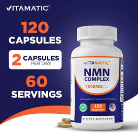 Vitamatic NMN Complex 1000 mg capsules végétales avec une cuillère