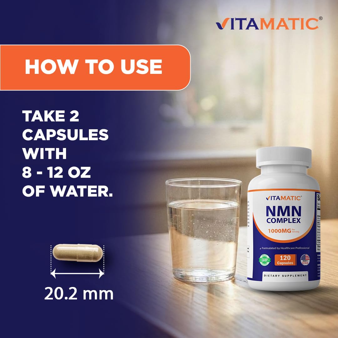 Vitamatic NMN Complex 1000 mg capsules végétales en gros plan