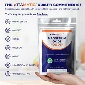 Vitamatic Oxyde de Magnésium 1000 mg - étiquette avec ingrédients