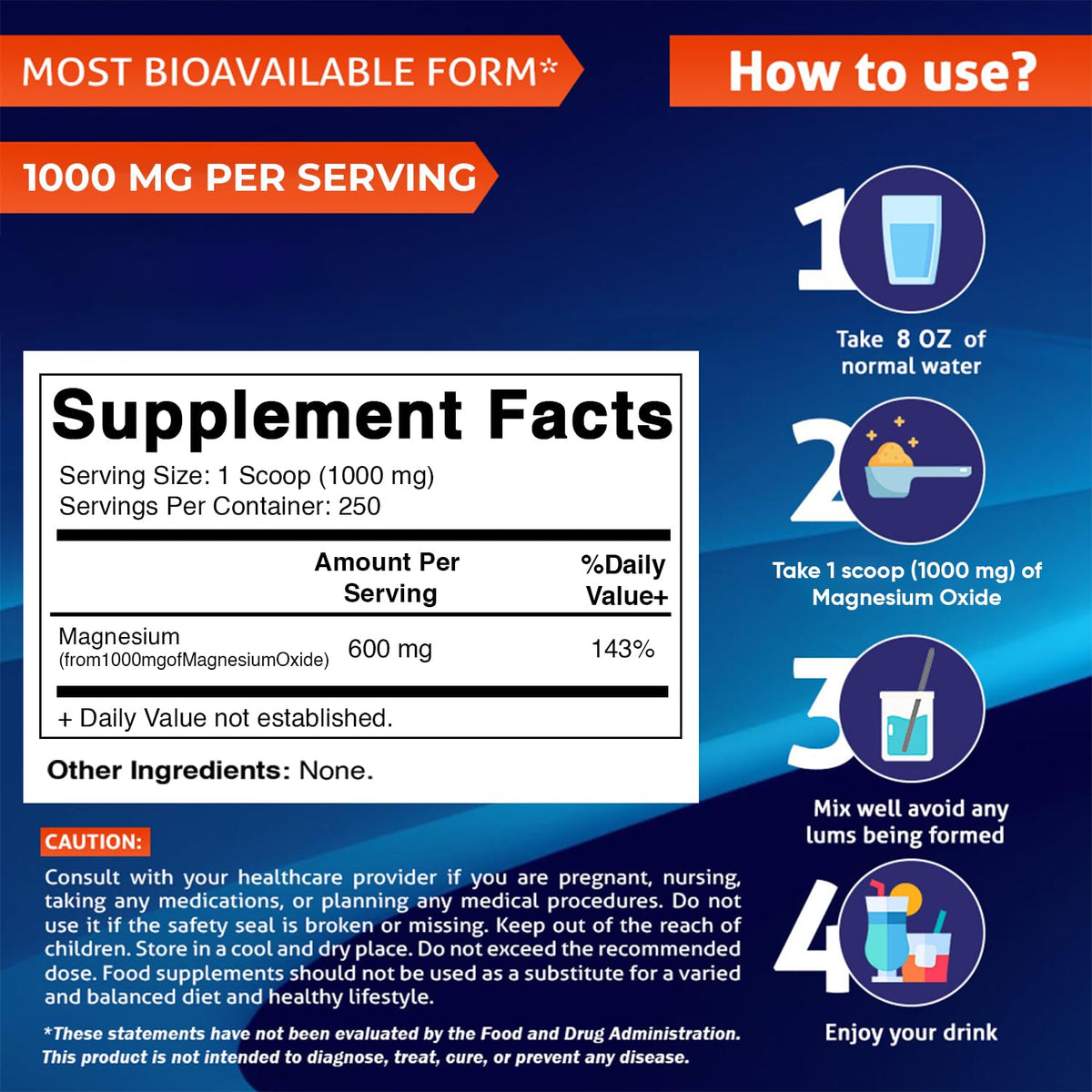 Vitamatic Oxyde de Magnésium 1000 mg - poudre dans une cuillère