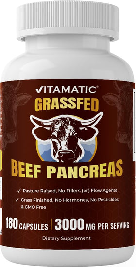 Vitamatic Pancréas de Bœuf 180 Capsules vue de face