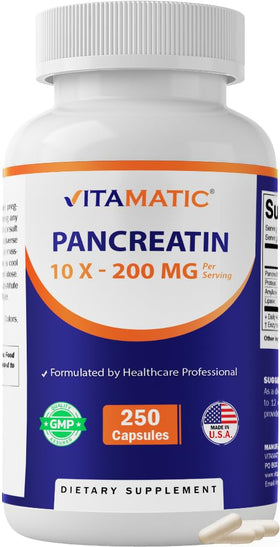 Vitamatic Pancreatin 10X 250 capsules, vue de face