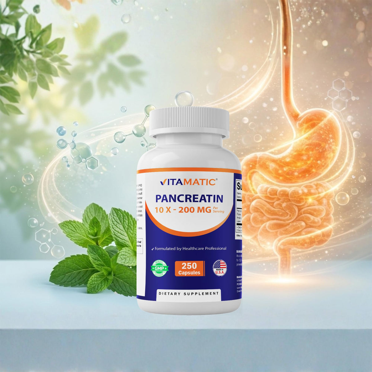 Vitamatic Pancreatin 10X capsules avec un verre d'eau