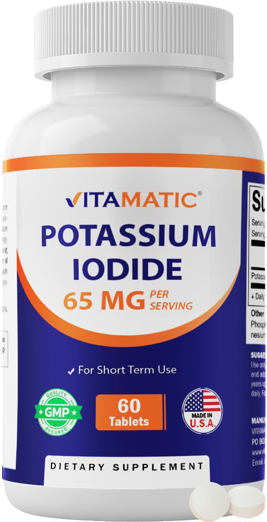 Vitamatic Potassium Iodide 65 mg comprimés, flacon de 60 comprimés vue de face