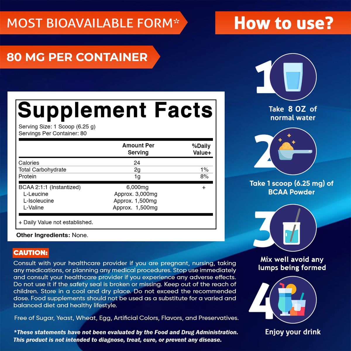 Vitamatic Poudre BCAA 6000 mg 500 g vue arrière