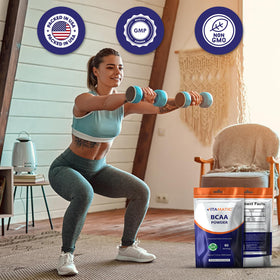 Vitamatic Poudre BCAA 6000 mg sur un plan de travail