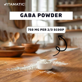 Vitamatic Poudre d'Acide Gamma-Aminobutyrique 750 mg - photo du produit sur une table