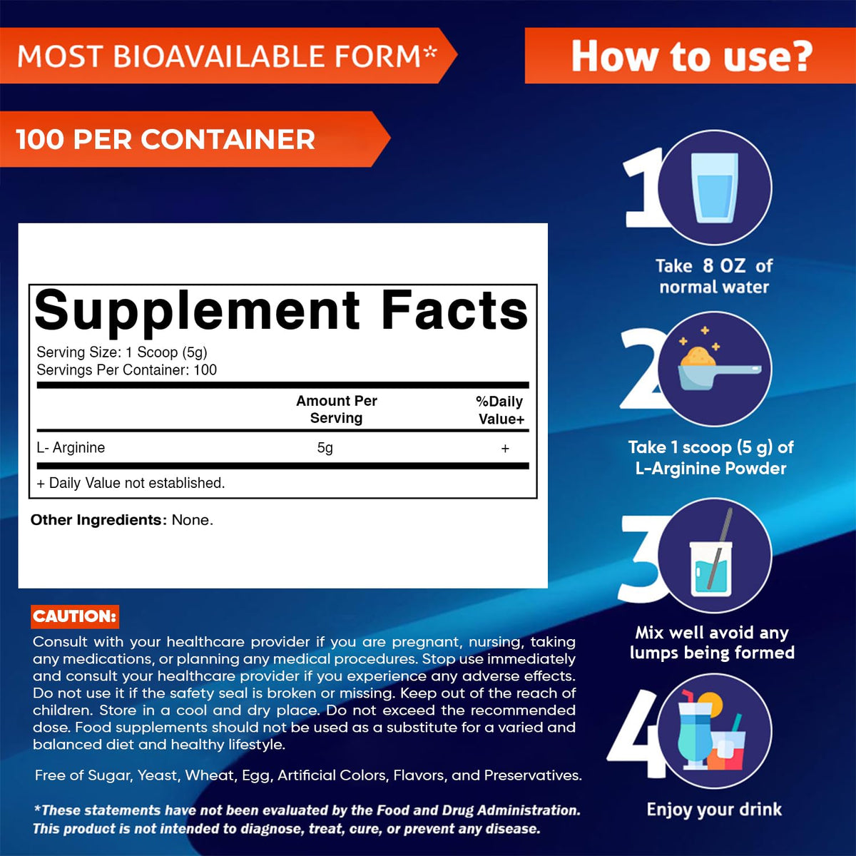 Vitamatic Poudre d'Arginine L Pure 500 g contenant