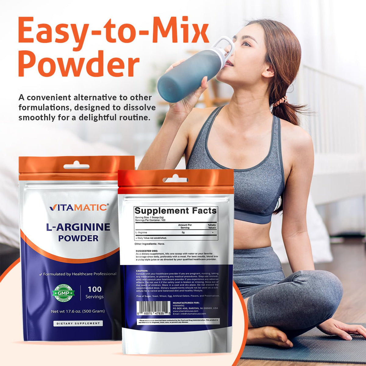 Vitamatic Poudre d'Arginine L Pure 500 g en utilisation dans un smoothie