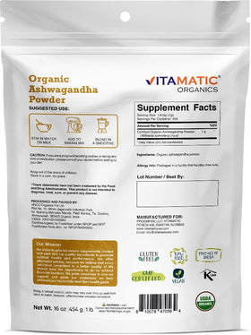 Vitamatic Poudre d'Ashwagandha Bio 490g en utilisation dans un smoothie