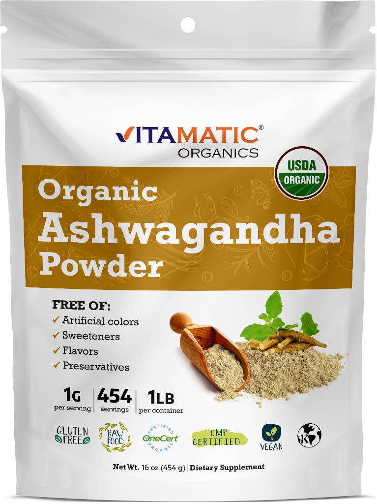 Vitamatic Poudre d'Ashwagandha Bio 490g vue de face