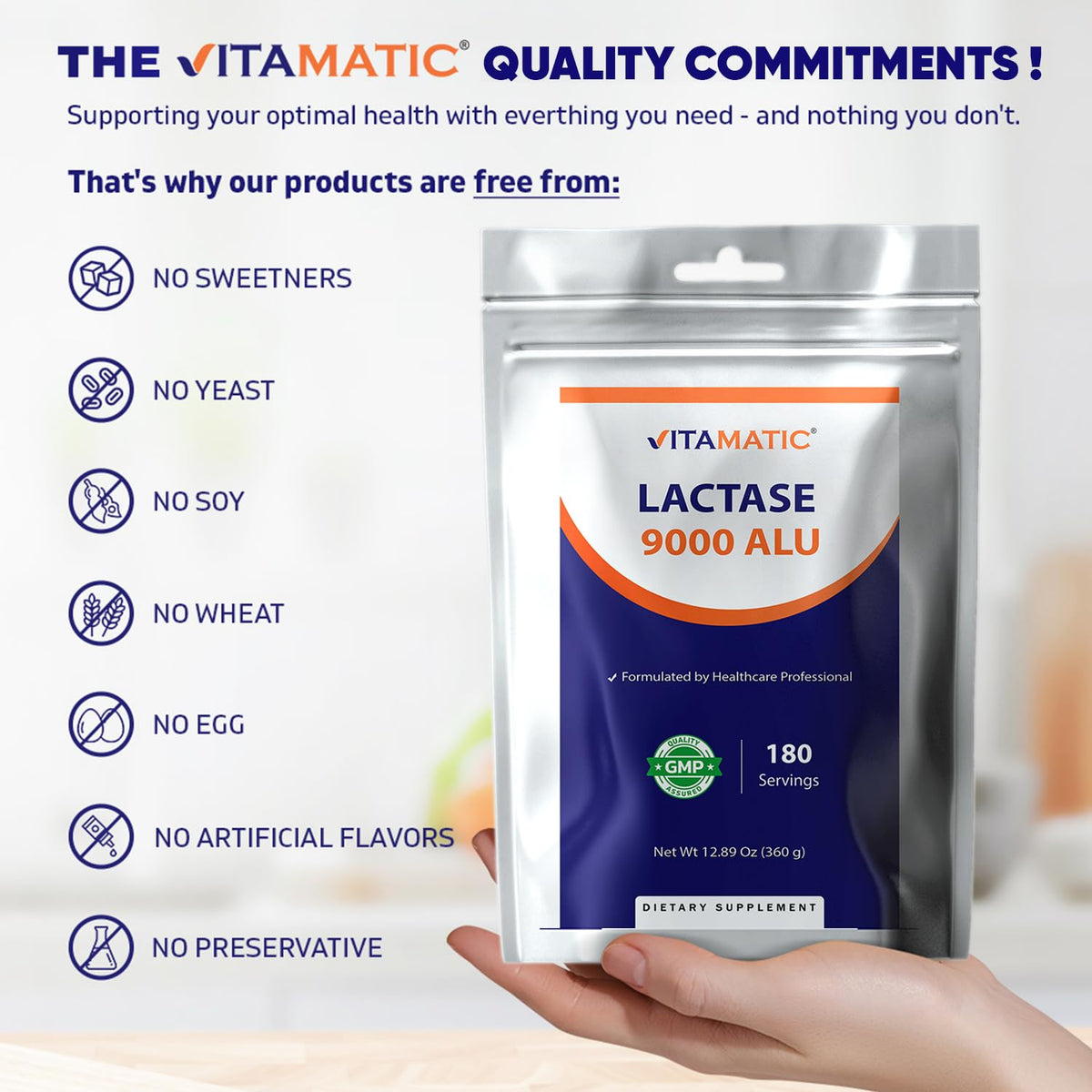 Vitamatic Poudre d'Enzyme Lactase 9000 ALU en utilisation