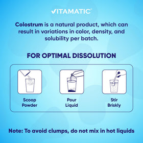 Vitamatic poudre de colostrum bovin et collagène 454g avec cuillère