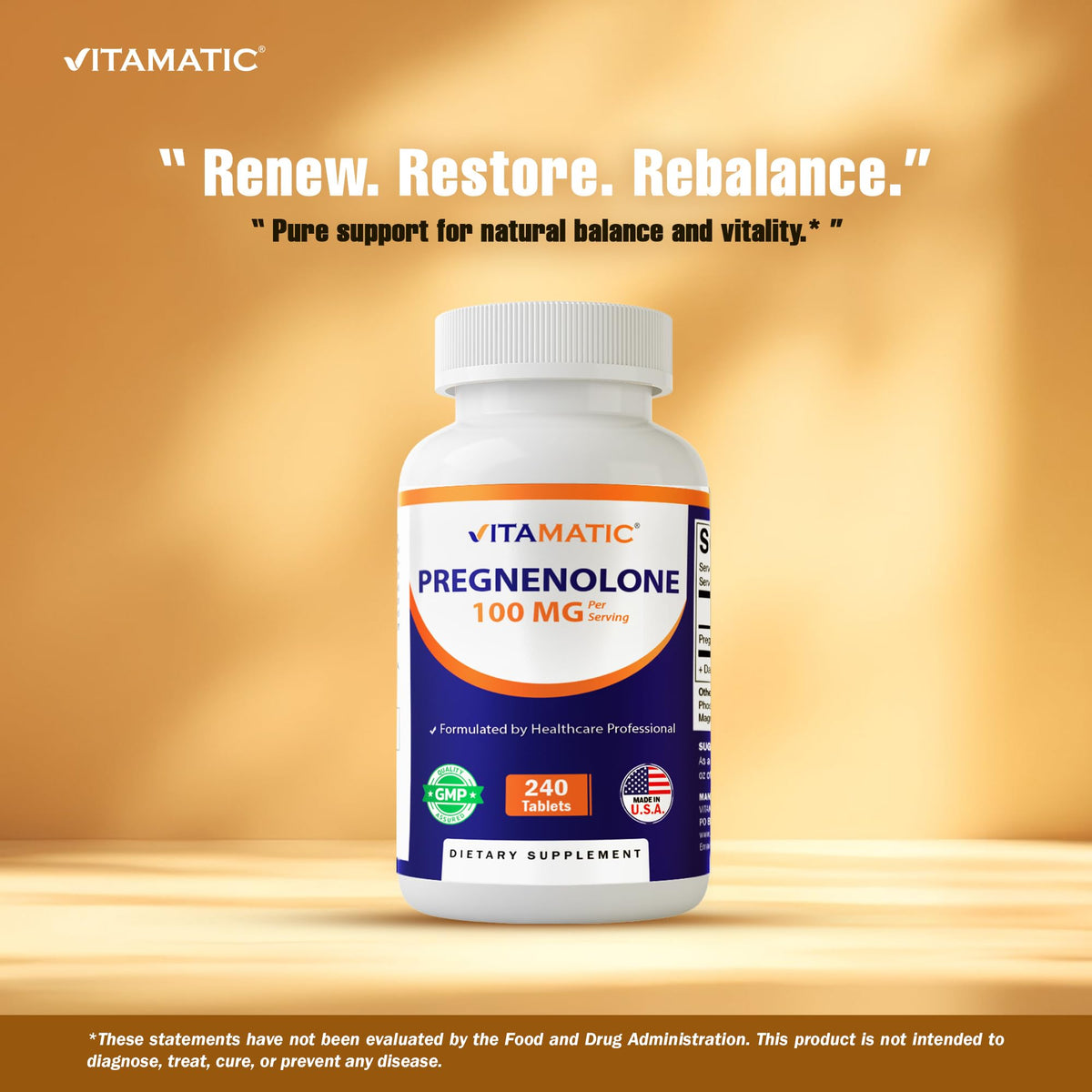 Vitamatic Pregnenolone 100 mg comprimés en gros plan
