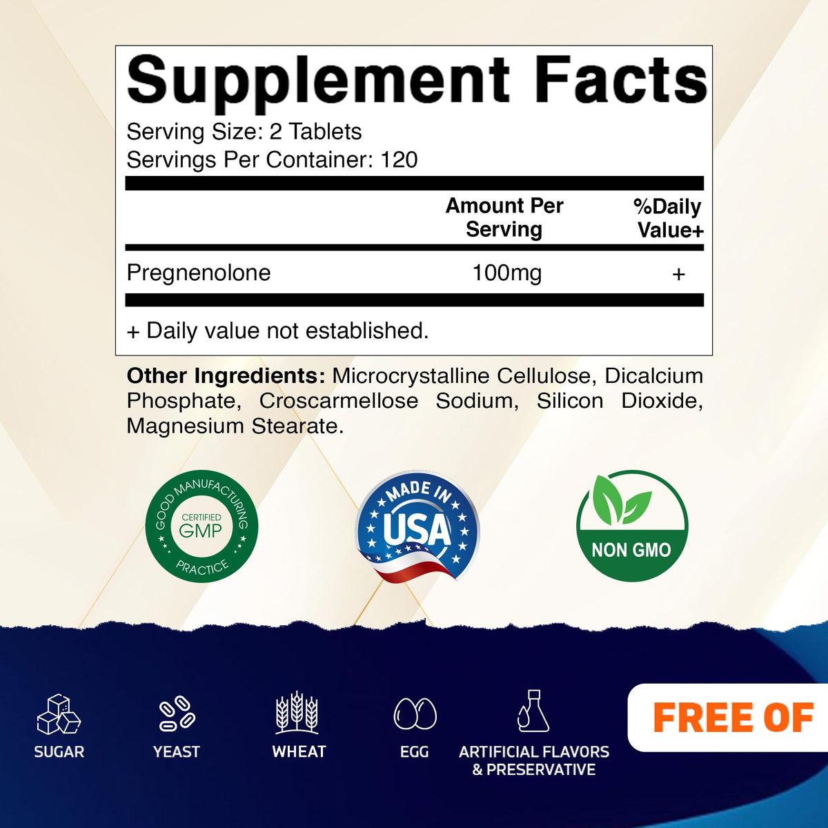 Vitamatic Pregnenolone 100 mg étiquette détaillée