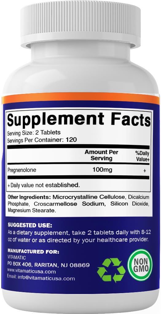 Vitamatic Pregnenolone 100 mg pot ouvert montrant les comprimés