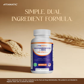 Vitamatic Probiotique Saccharomyces Boulardii 300 mg 60 capsules sur fond blanc