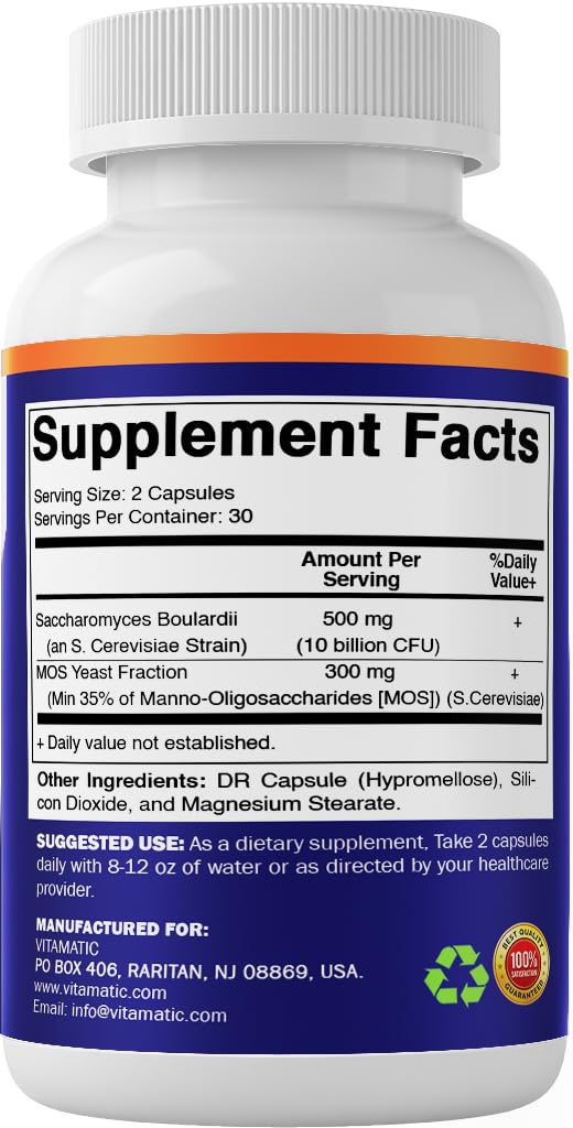 Vitamatic Probiotique Saccharomyces Boulardii 300 mg 60 capsules sur une table