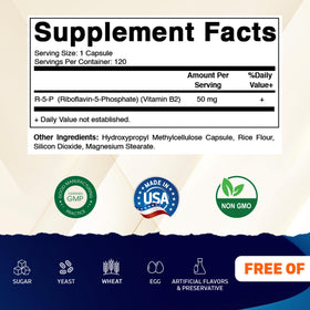 Vitamatic R-5-P Riboflavine-5-Phosphate 50 mg capsules à l'intérieur