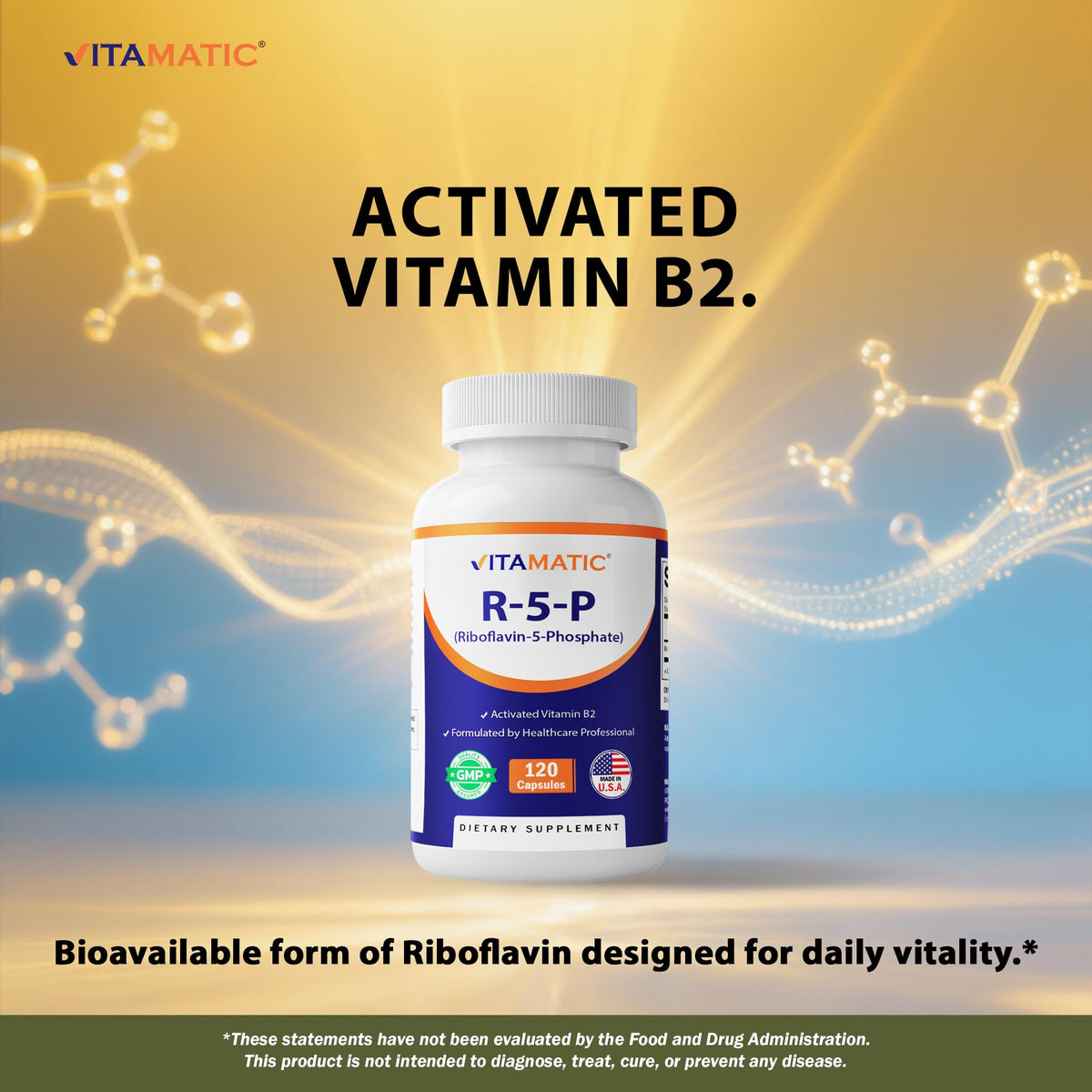 Vitamatic R-5-P Riboflavine-5-Phosphate 50 mg étiquette avec dosage
