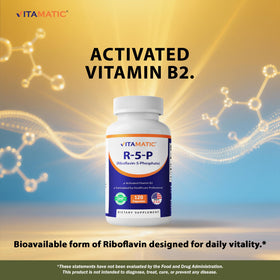 Vitamatic R-5-P Riboflavine-5-Phosphate 50 mg étiquette avec dosage