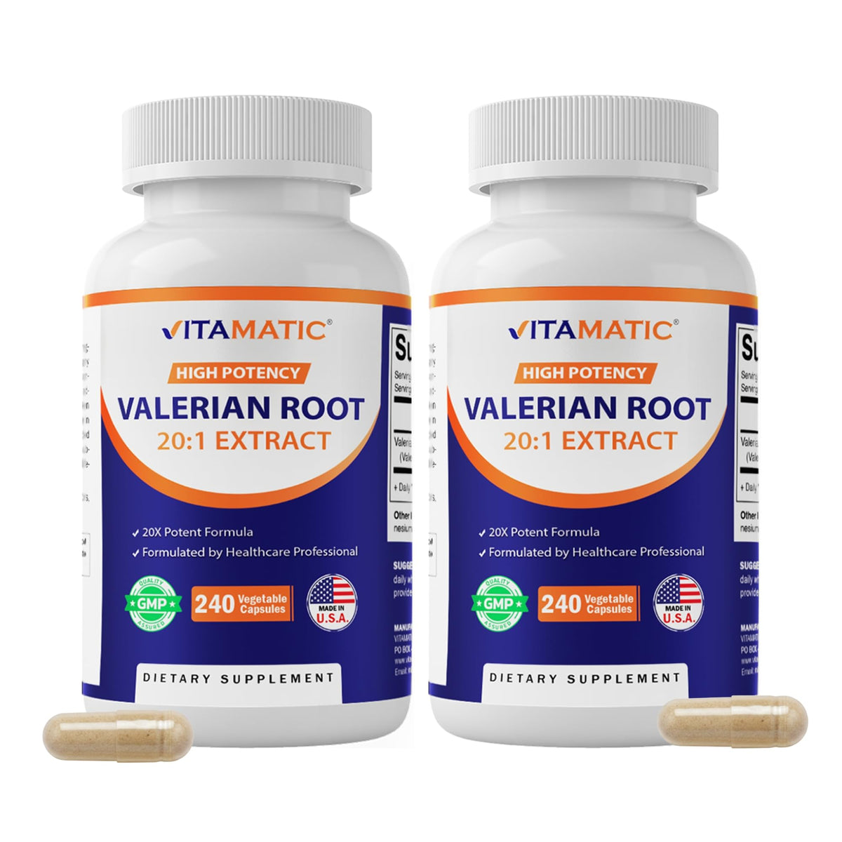 Vitamatic Racine de Valériane 20:1 Extrait 250 mg 240 Capsules - vue de face