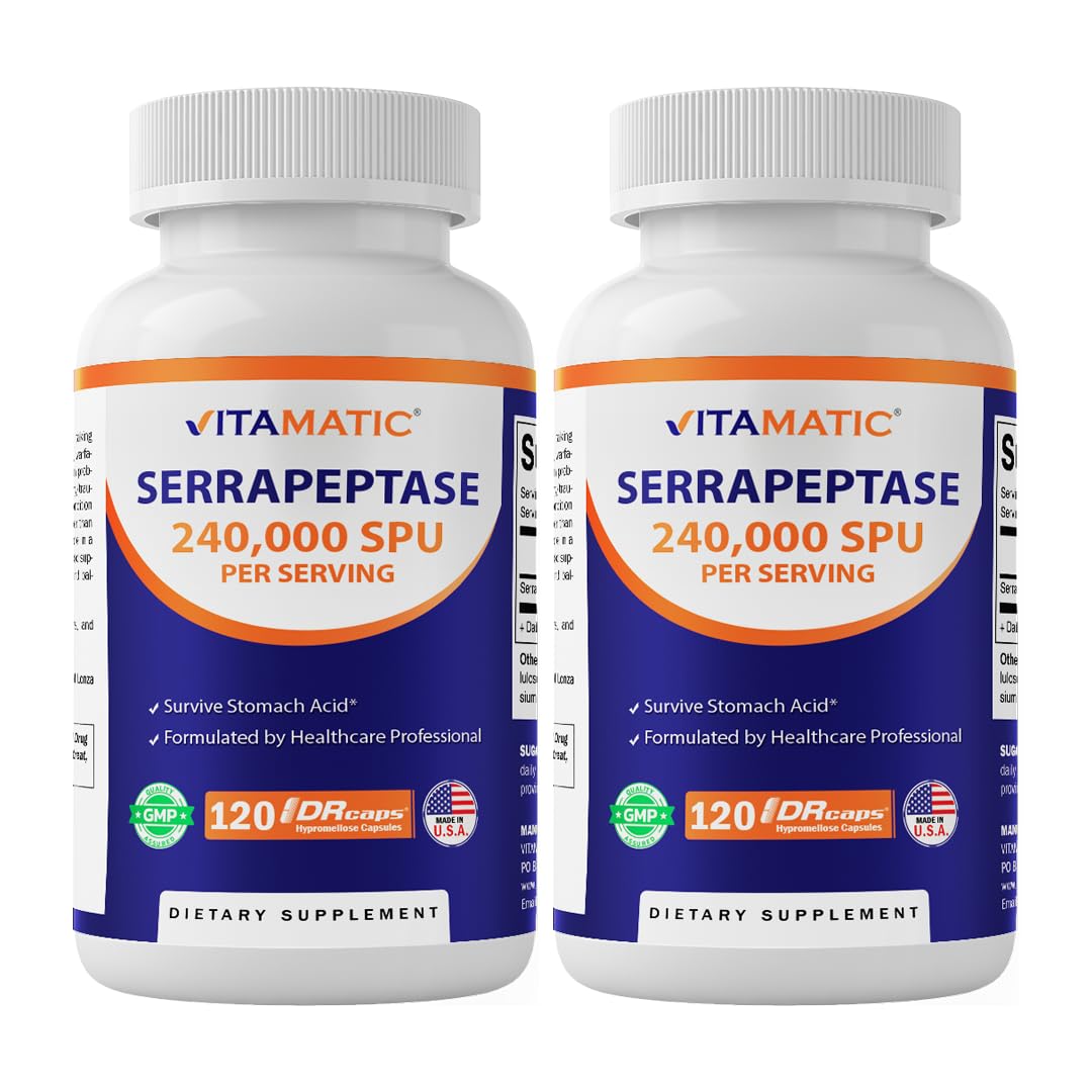 Vitamatic Serrapeptase 240 000 SPU 120 capsules vues de face