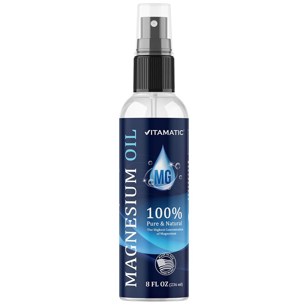 Vitamatic Spray d'Huile de Magnésium Pur 240 ml, vue avant avec spray