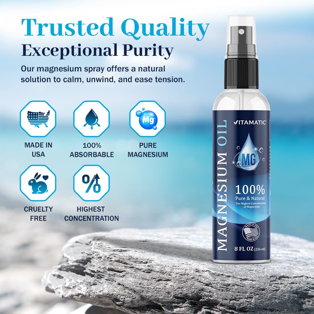 Vitamatic Spray d'Huile de Magnésium Pur avec un fond apaisant