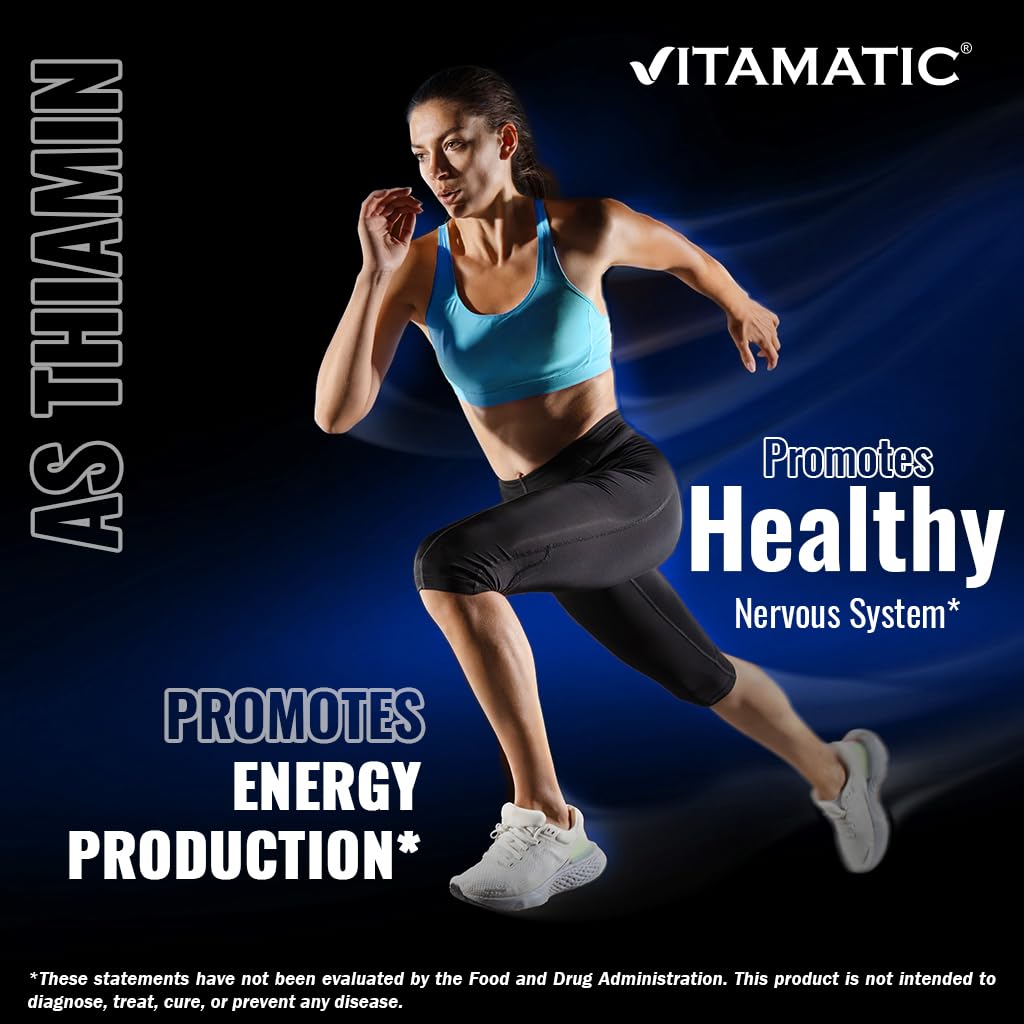 Vitamatic Vitamine B1 100 mg, flacon avec vue latérale