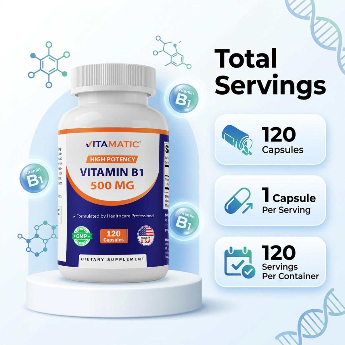 Vitamatic vitamine B1 500 mg capsules avec mesure