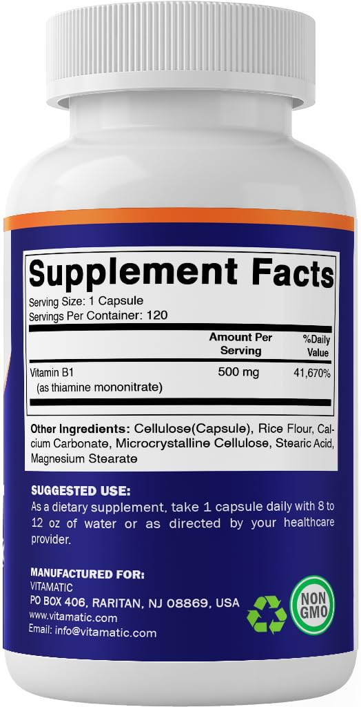 Vitamatic vitamine B1 500 mg capsules avec verre d'eau