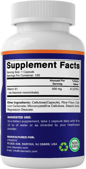 Vitamatic vitamine B1 500 mg capsules avec verre d'eau