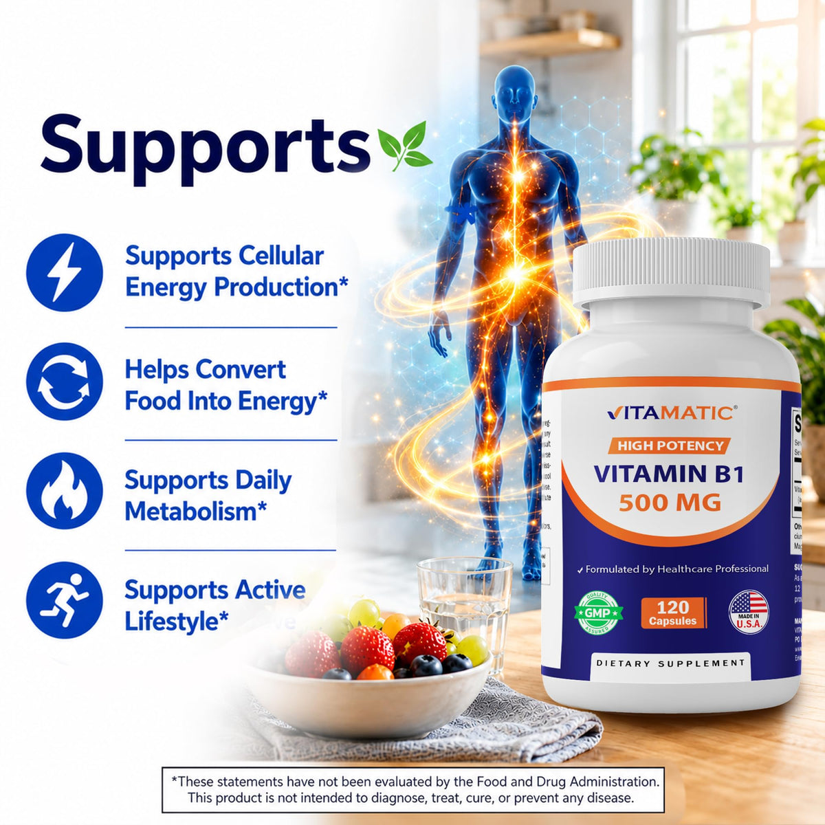 Vitamatic vitamine B1 500 mg capsules en main