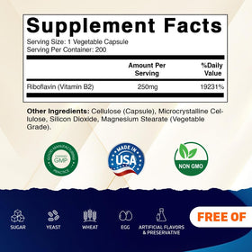 Vitamatic Vitamine B2 250 mg capsules végétariennes emballage