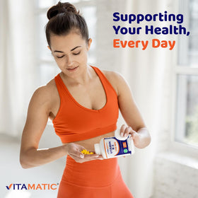 Vitamatic Vitamine B2 250 mg capsules végétariennes sur fond blanc