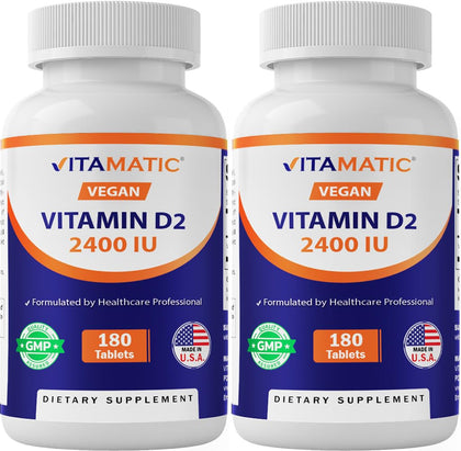Vitamatic Vitamine D2 2400 IU 360 tablettes vue de face