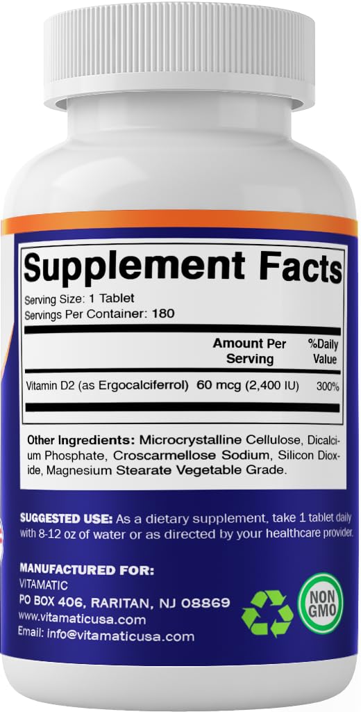 Vitamatic Vitamine D2 2400 IU affichée avec d'autres compléments