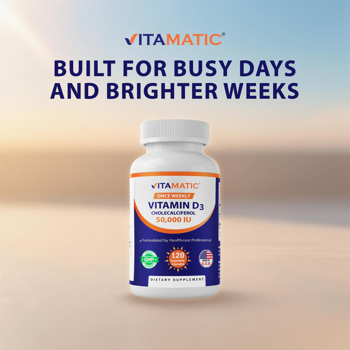 Vitamatic Vitamine D3 gélules sur fond blanc