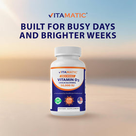 Vitamatic Vitamine D3 gélules sur fond blanc